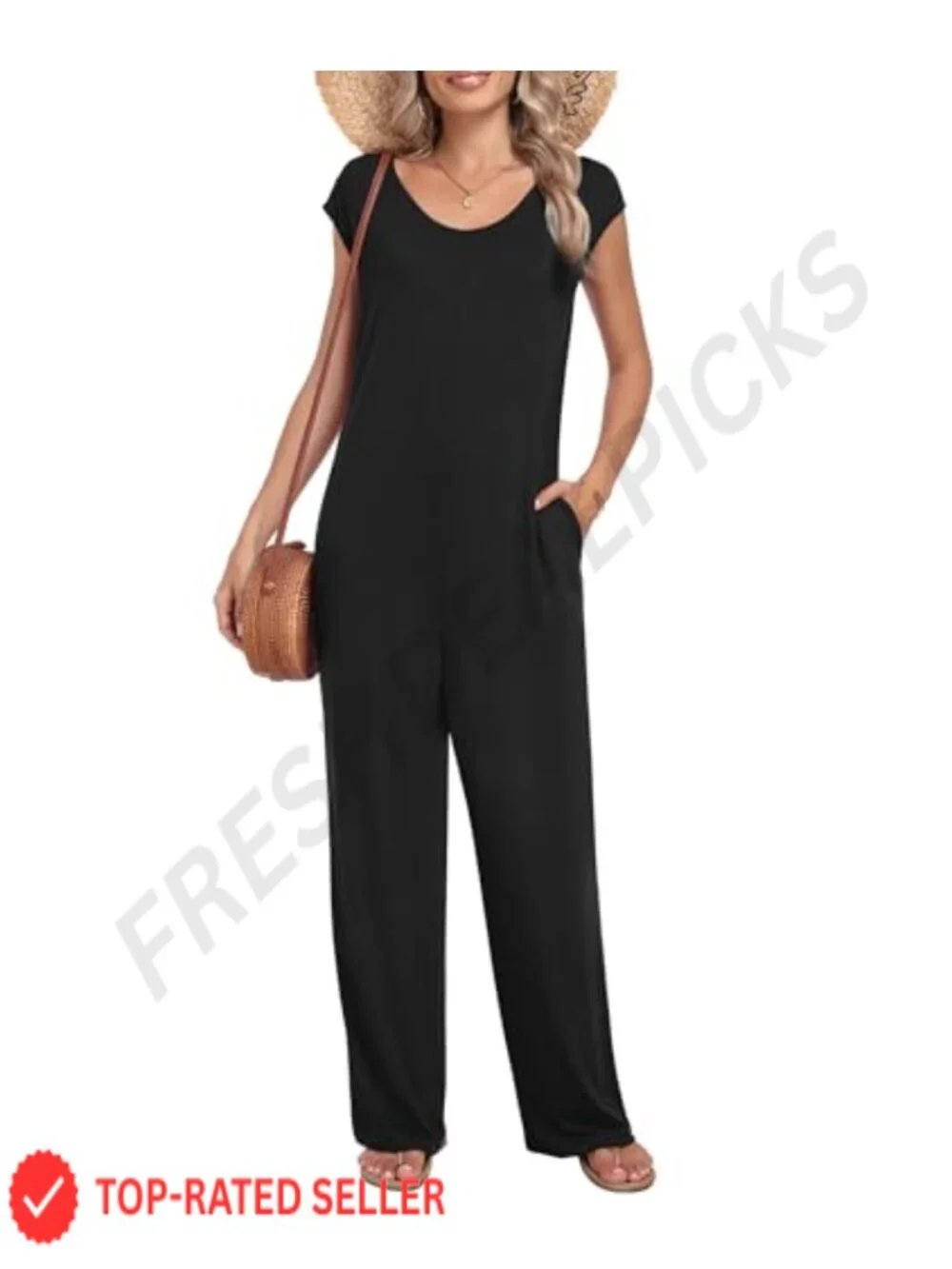 LILBETTER Women's Jumpsuit Casual Summer Cap Sleeve Overalls with Pockets Wide